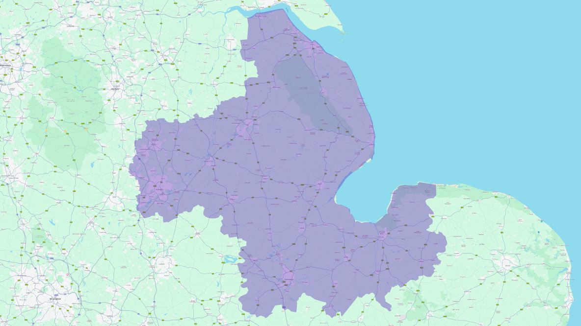 Lincoln & Notthingham region map
