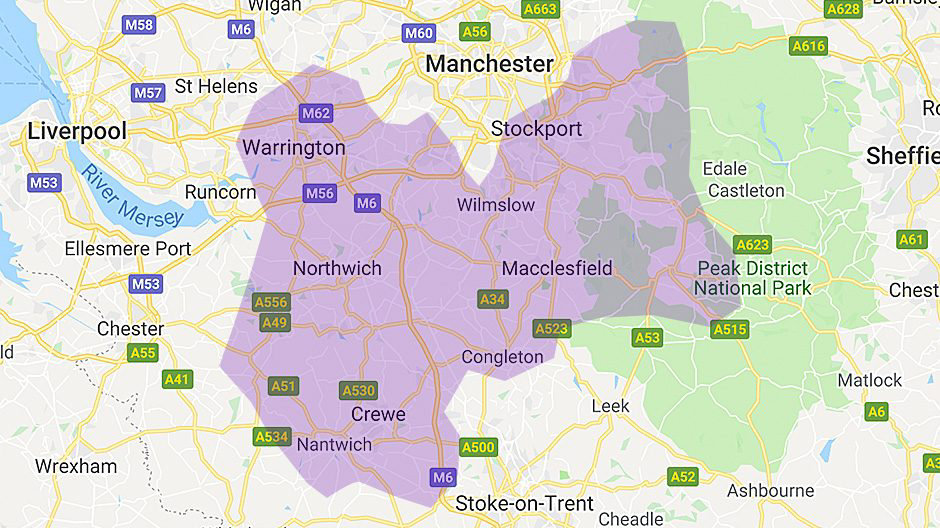 BT Local Business Cheshire region map