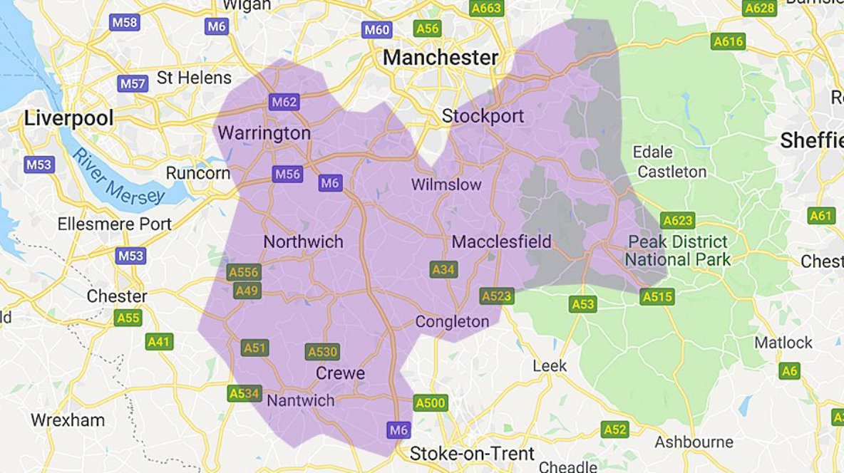 BT Local Business Cheshire region map