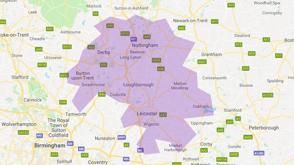 East Midlands region map