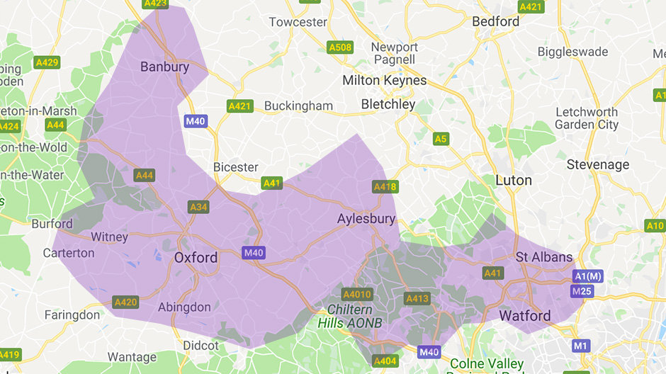 Oxford and Bucks region map