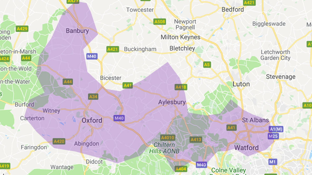 Oxford and Bucks region map