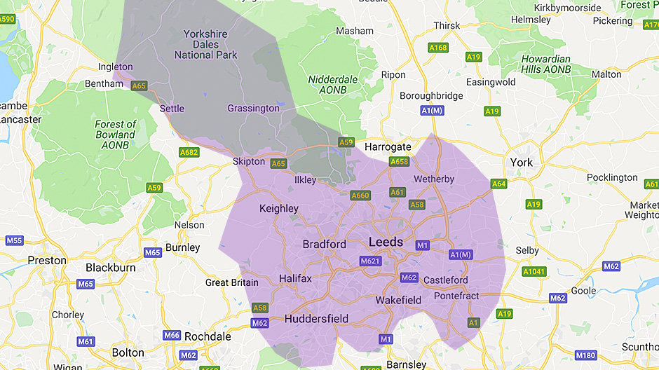  West Yorkshire region map