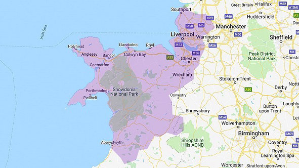 Liverpool, Chester & North Wales region map