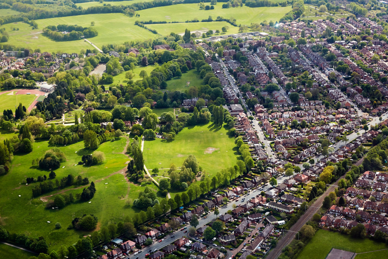 Aerial view of the south of Manchester