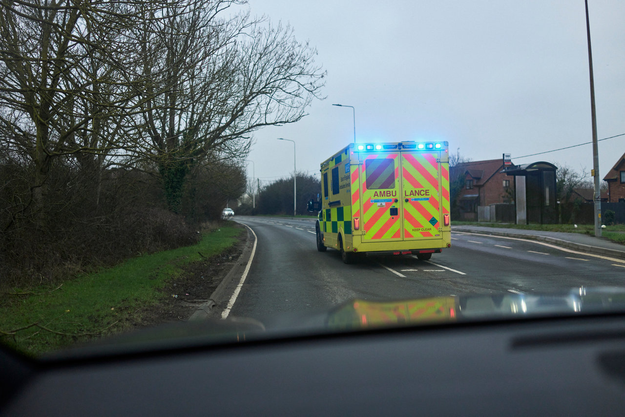 ambulance with lights on