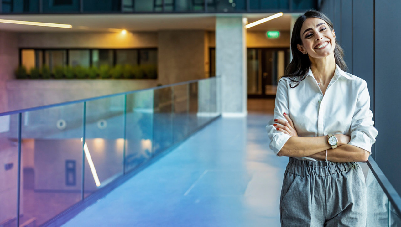 smiling women in modern office space