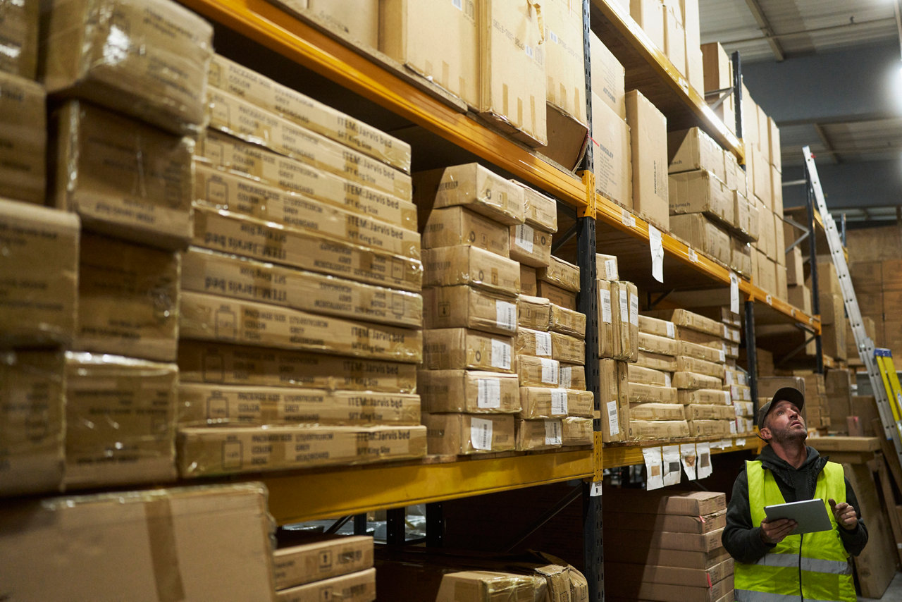 boxes in logistics warehouse