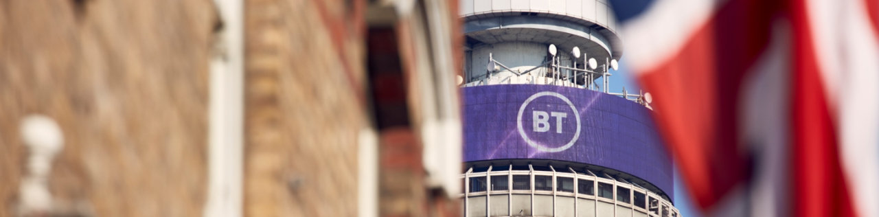 Bt tower with union jack in background