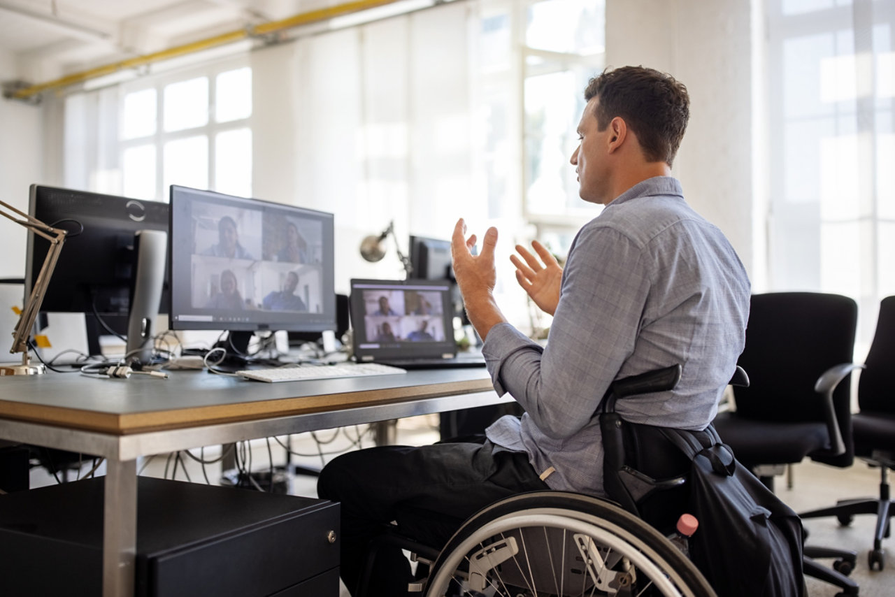 Businessman with disability having a video call