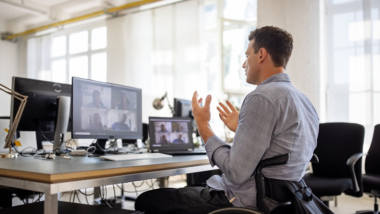 Businessman with disability having a video call
