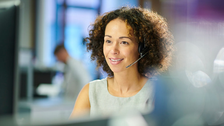 call center worker at her computer