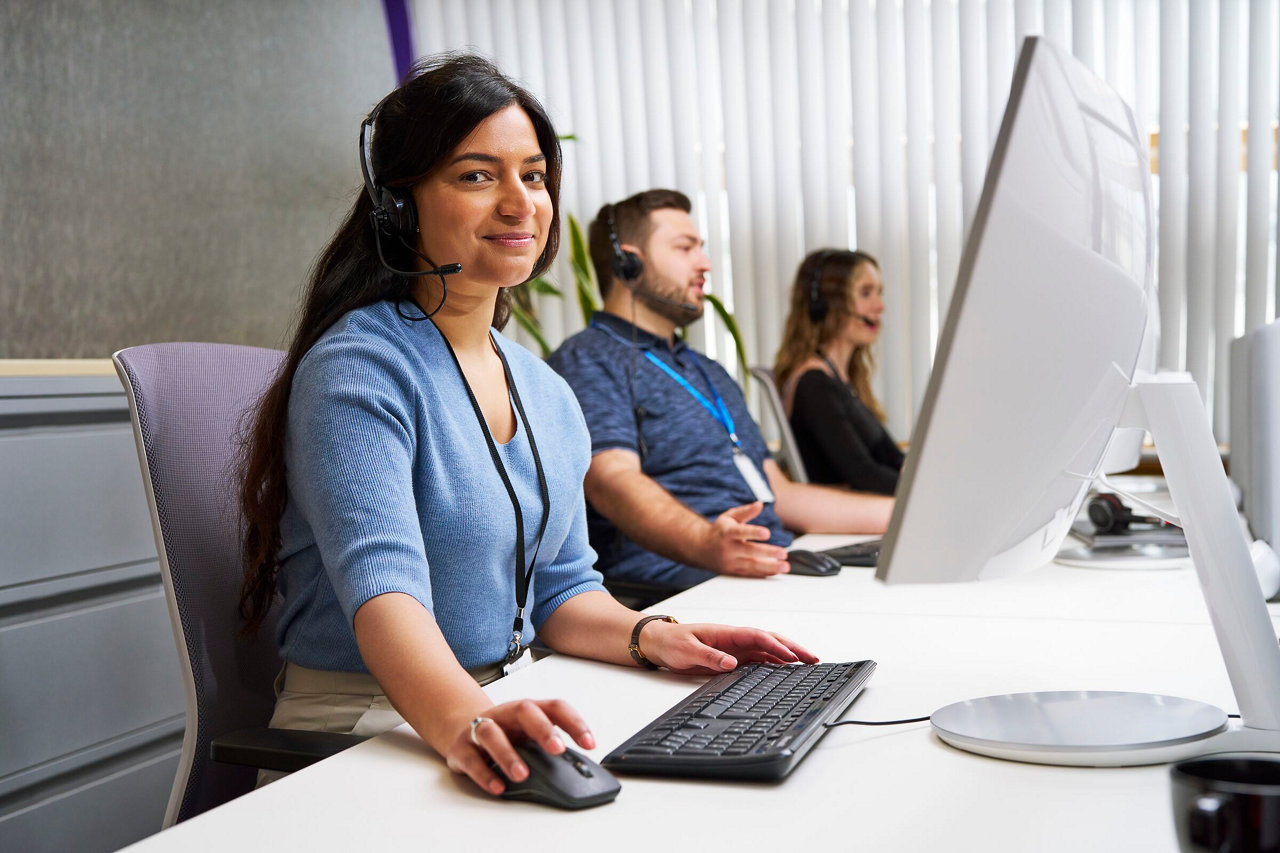 call centre workers with headsets