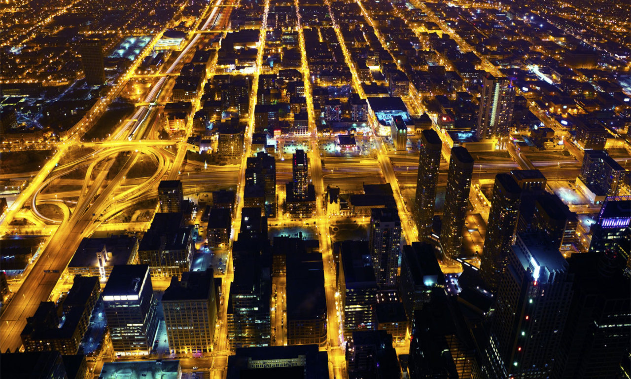 Illuminated city at night