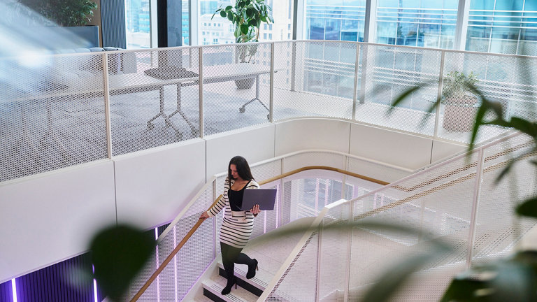 swanky glass office with stairs