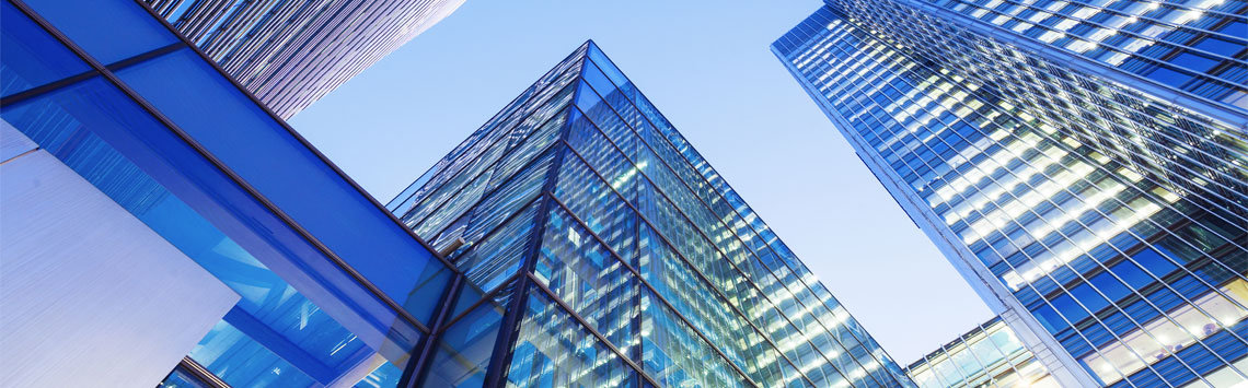 exterior of tall glass office building