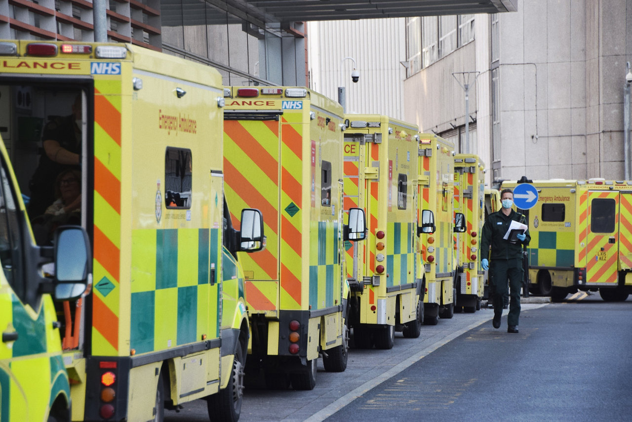 parked ambulances in a row