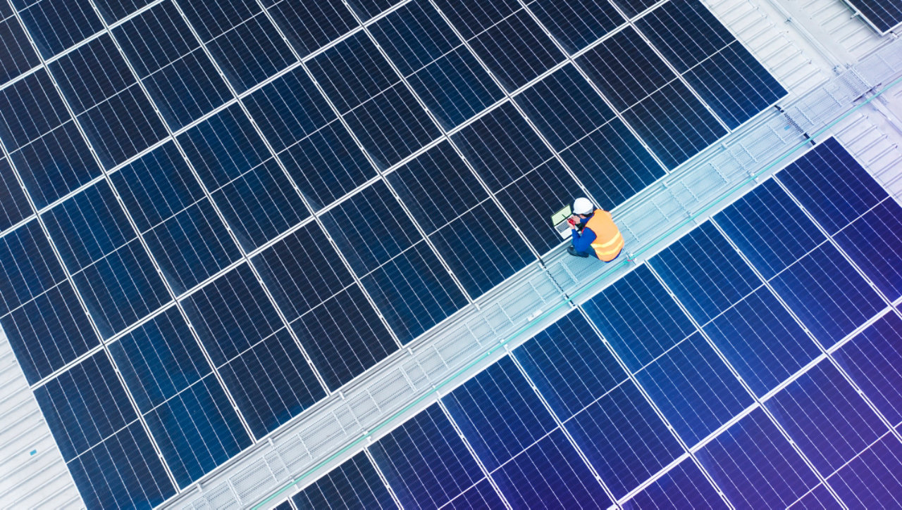 High angle view of engineer with laptop