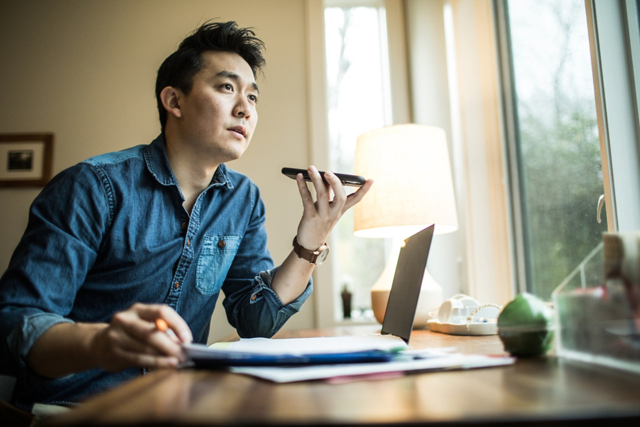 man working at home