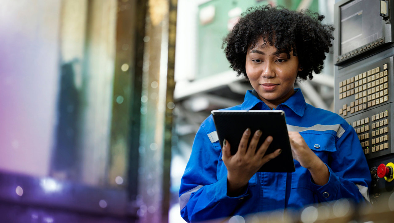 Woman using her tablet on 5G technology