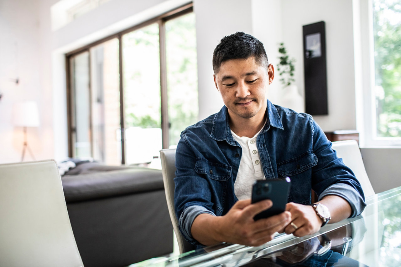 Employee using mobile device