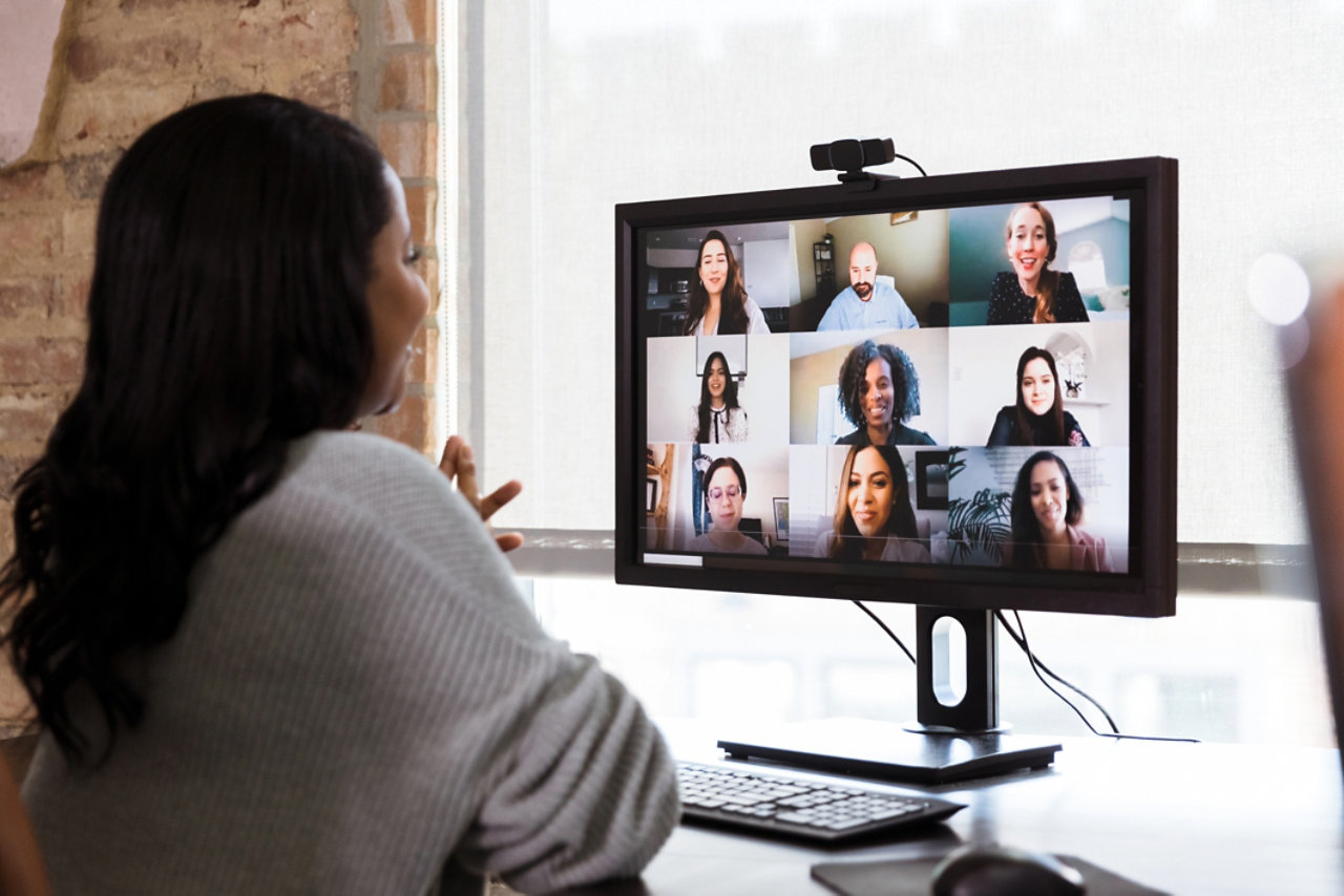 Woman talking to her community on a video call