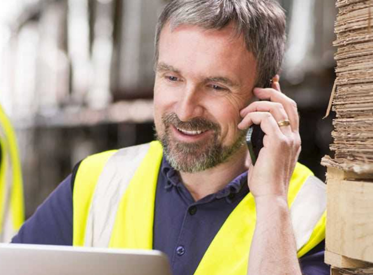 Engineer on mobile phone