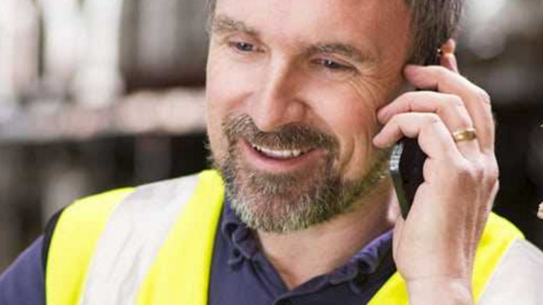 Engineer on mobile phone