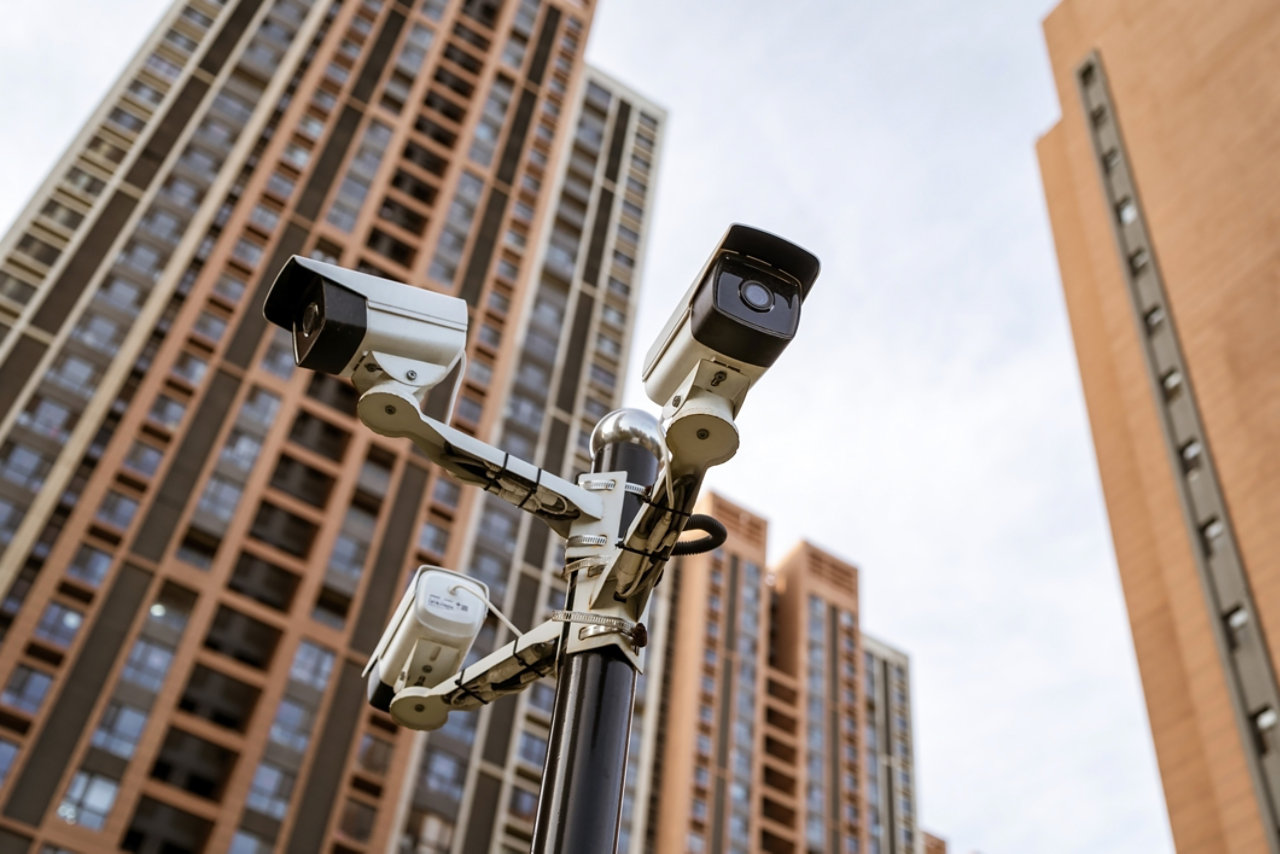Security camera against residential buildings