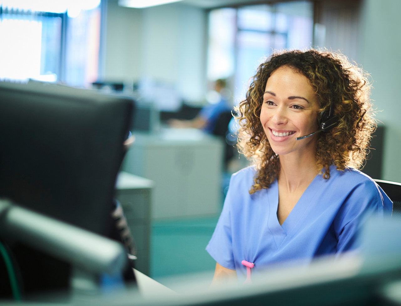 Nurse talking on a headset