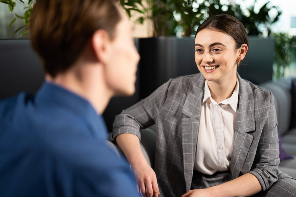 two businesswomen talking