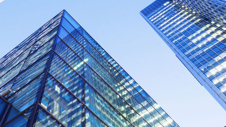 upwards view of skyscrapers