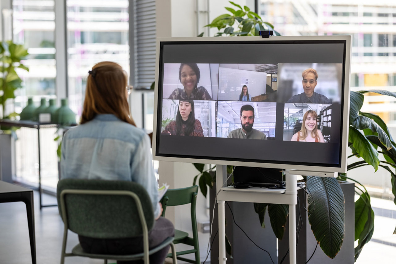 female employee on video call