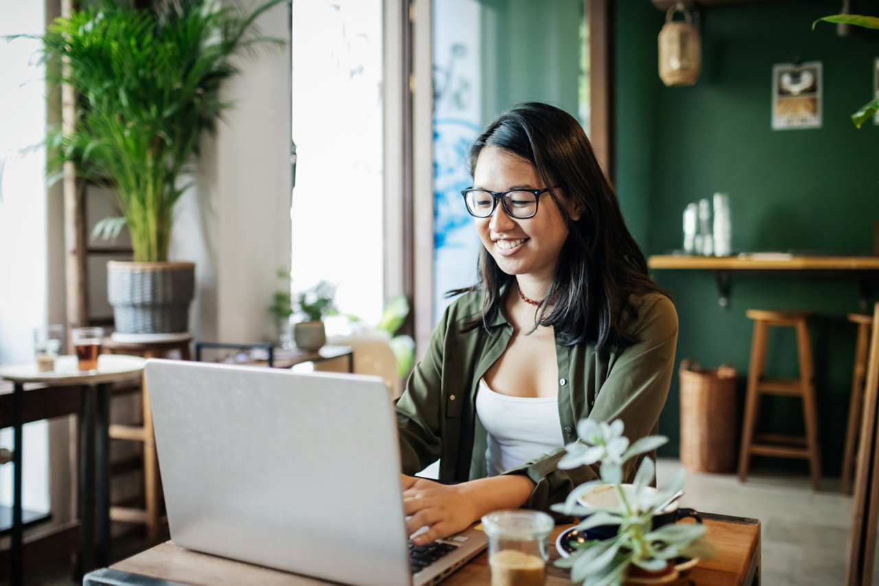 woman working on laptop from home